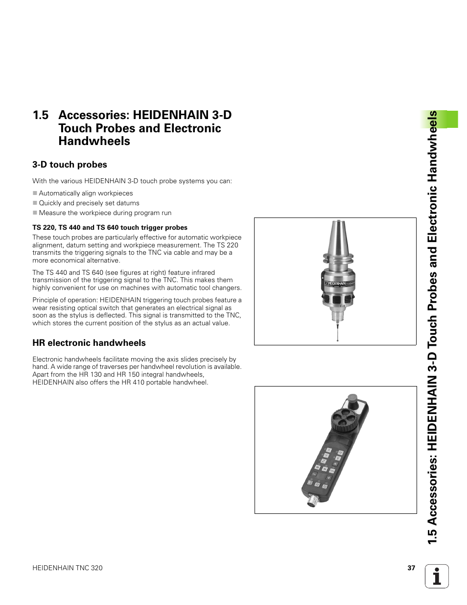 D touch probes, Hr electronic handwheels | HEIDENHAIN TNC 320 (340 551-01) User Manual | Page 37 / 463