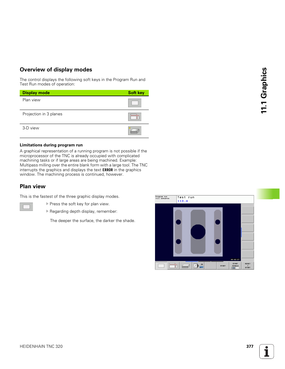 Overview of display modes, Plan view, 1 gr aphics | HEIDENHAIN TNC 320 (340 551-01) User Manual | Page 377 / 463