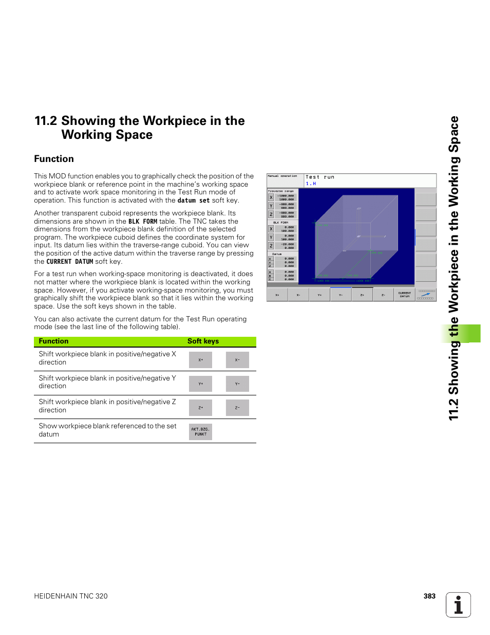 2 showing the workpiece in the working space, Function | HEIDENHAIN TNC 320 (340 551-01) User Manual | Page 383 / 463