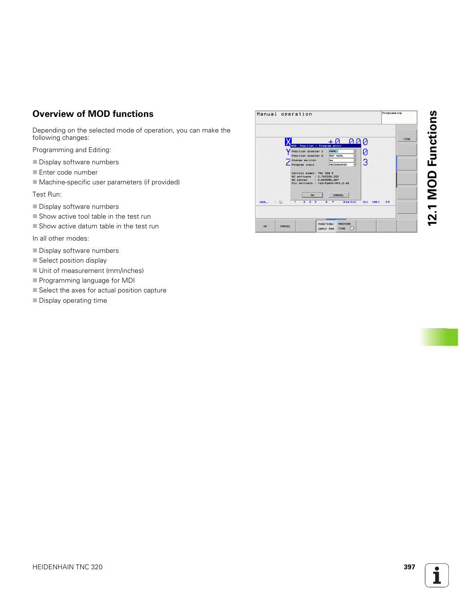 Overview of mod functions, 1 mod f u nctions | HEIDENHAIN TNC 320 (340 551-01) User Manual | Page 397 / 463