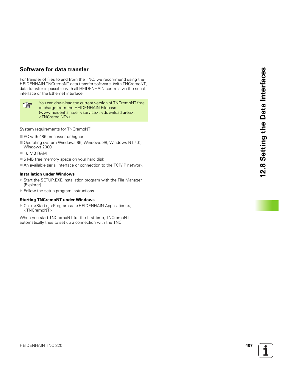 Software for data transfer, 8 set ting the d a ta int e rf aces | HEIDENHAIN TNC 320 (340 551-01) User Manual | Page 407 / 463