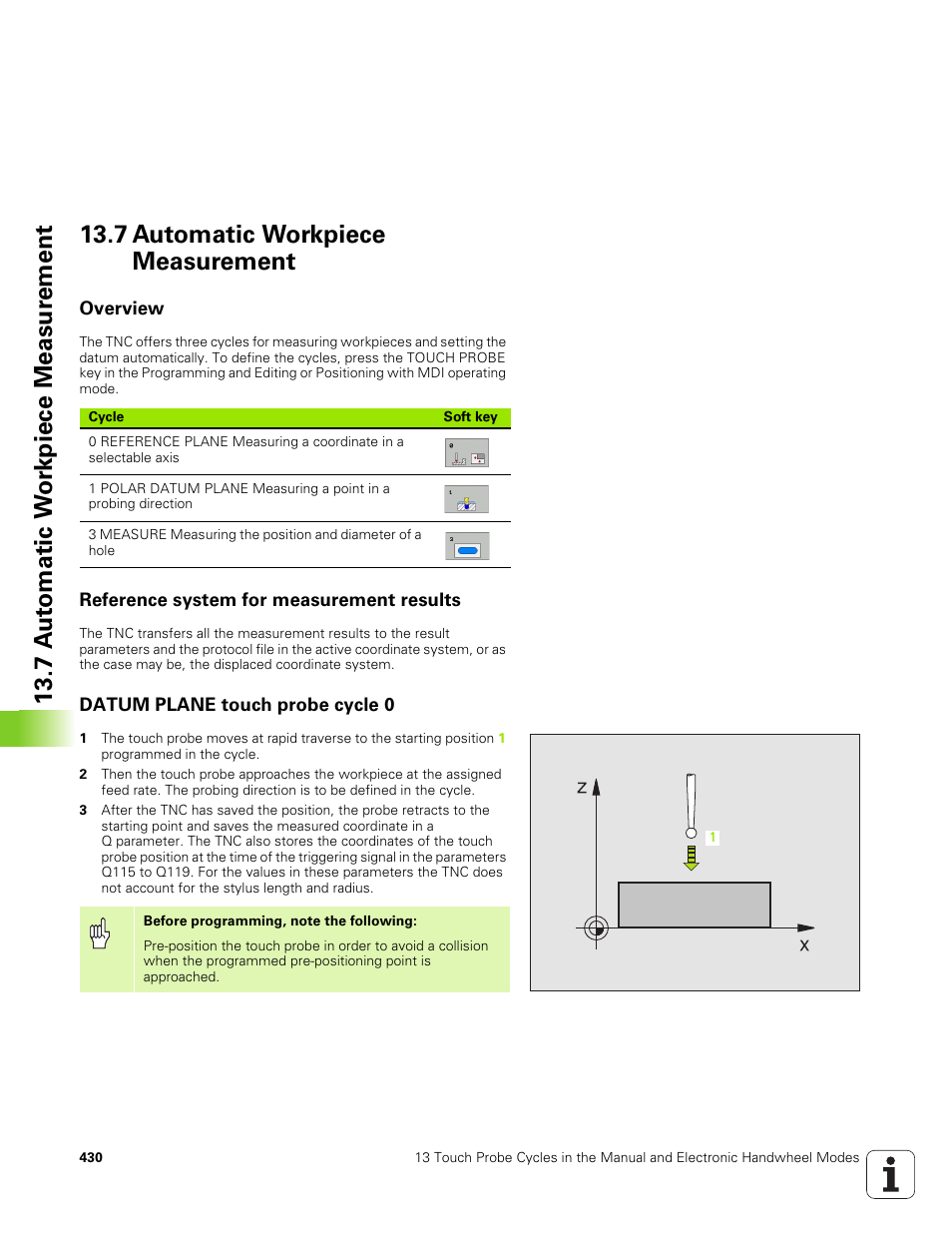 7 automatic workpiece measurement, Overview, Reference system for measurement results | Datum plane touch probe cycle 0 | HEIDENHAIN TNC 320 (340 551-01) User Manual | Page 430 / 463