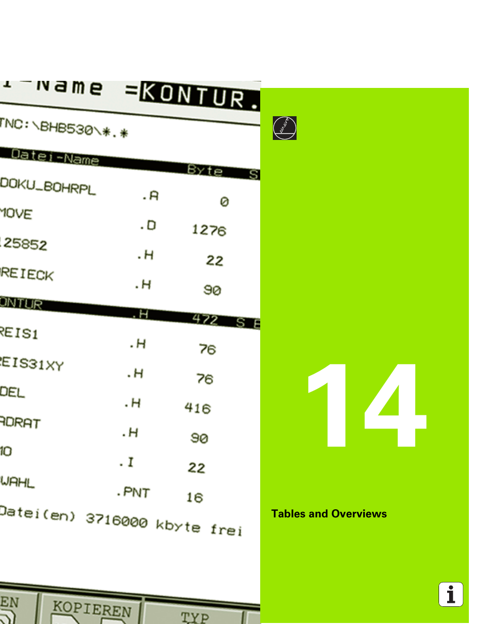 Tables and overviews, 14 tables and overviews | HEIDENHAIN TNC 320 (340 551-01) User Manual | Page 435 / 463