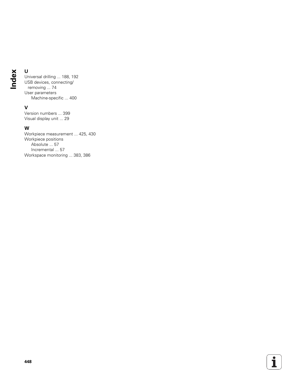 Index | HEIDENHAIN TNC 320 (340 551-01) User Manual | Page 448 / 463