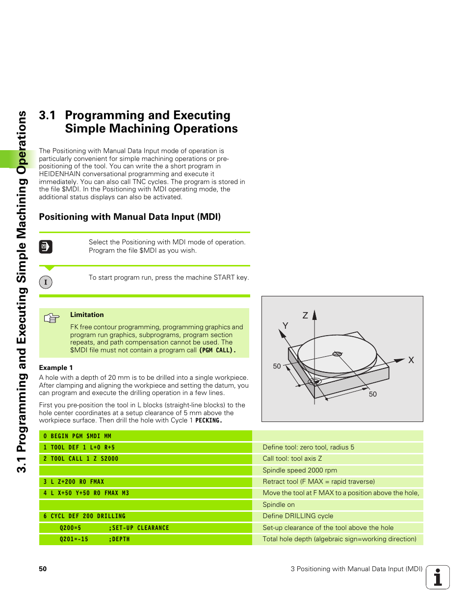 Positioning with manual data input (mdi) | HEIDENHAIN TNC 320 (340 551-01) User Manual | Page 50 / 463