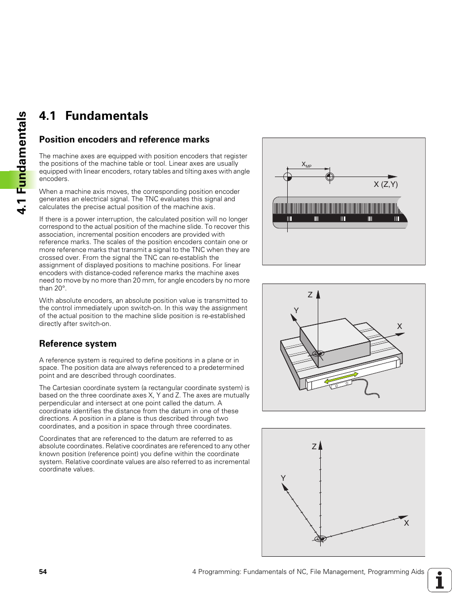 1 fundamentals, Position encoders and reference marks, Reference system | 1 f u ndamentals 4.1 fundamentals | HEIDENHAIN TNC 320 (340 551-01) User Manual | Page 54 / 463