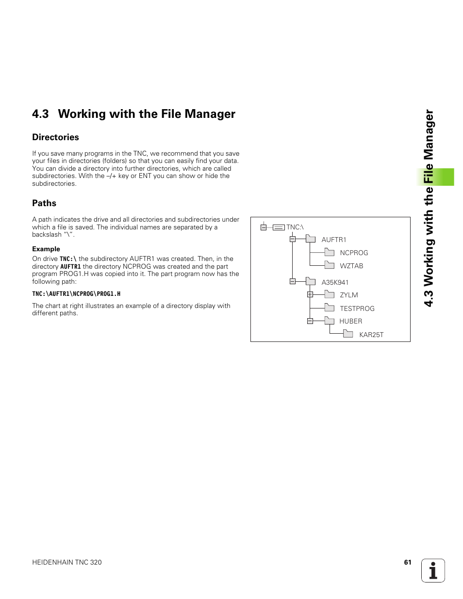 3 working with the file manager, Directories, Paths | HEIDENHAIN TNC 320 (340 551-01) User Manual | Page 61 / 463