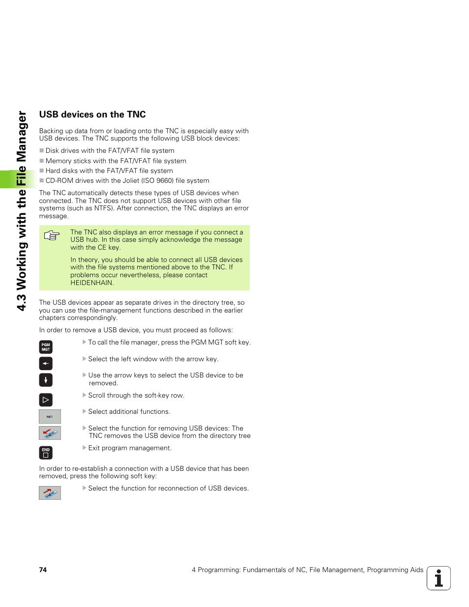 Usb devices on the tnc, 3 w o rk ing with the file manag e r | HEIDENHAIN TNC 320 (340 551-01) User Manual | Page 74 / 463