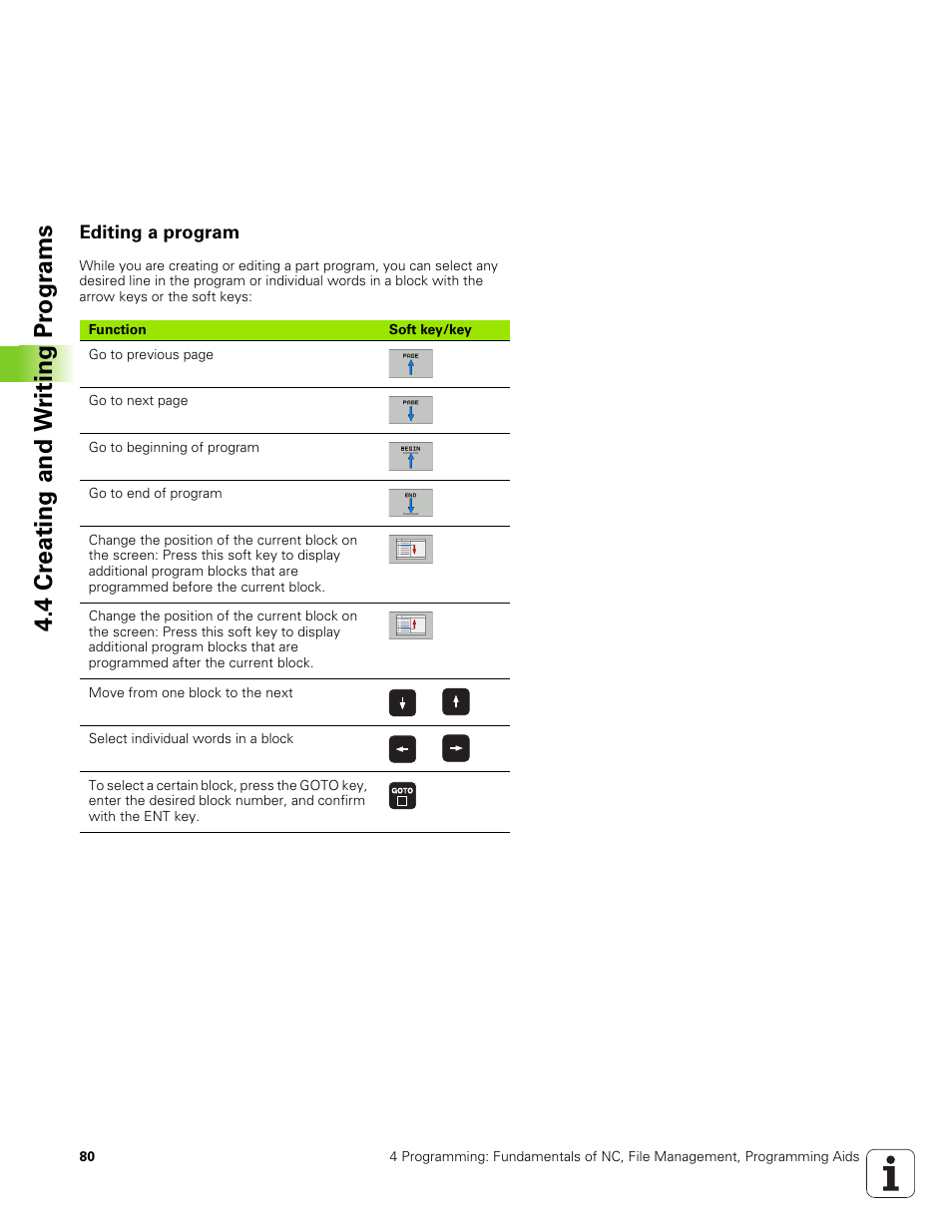 Editing a program, 4 cr eating and w riting pr ogr ams | HEIDENHAIN TNC 320 (340 551-01) User Manual | Page 80 / 463