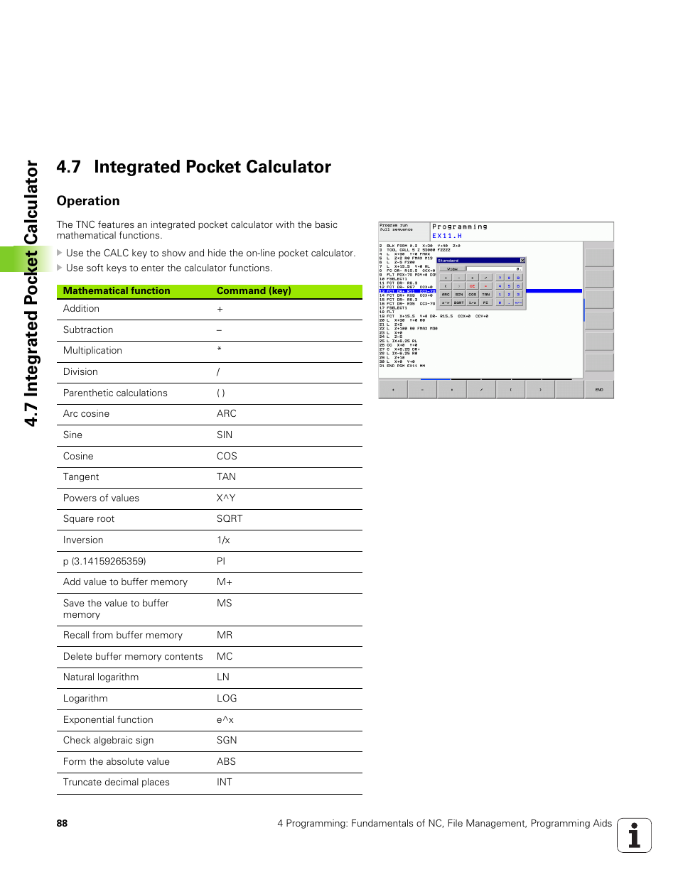 7 integrated pocket calculator, Operation | HEIDENHAIN TNC 320 (340 551-01) User Manual | Page 88 / 463