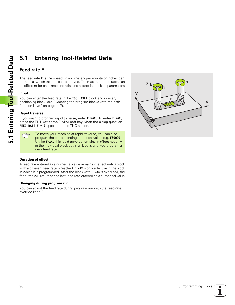 1 entering tool-related data, Feed rate f | HEIDENHAIN TNC 320 (340 551-01) User Manual | Page 96 / 463