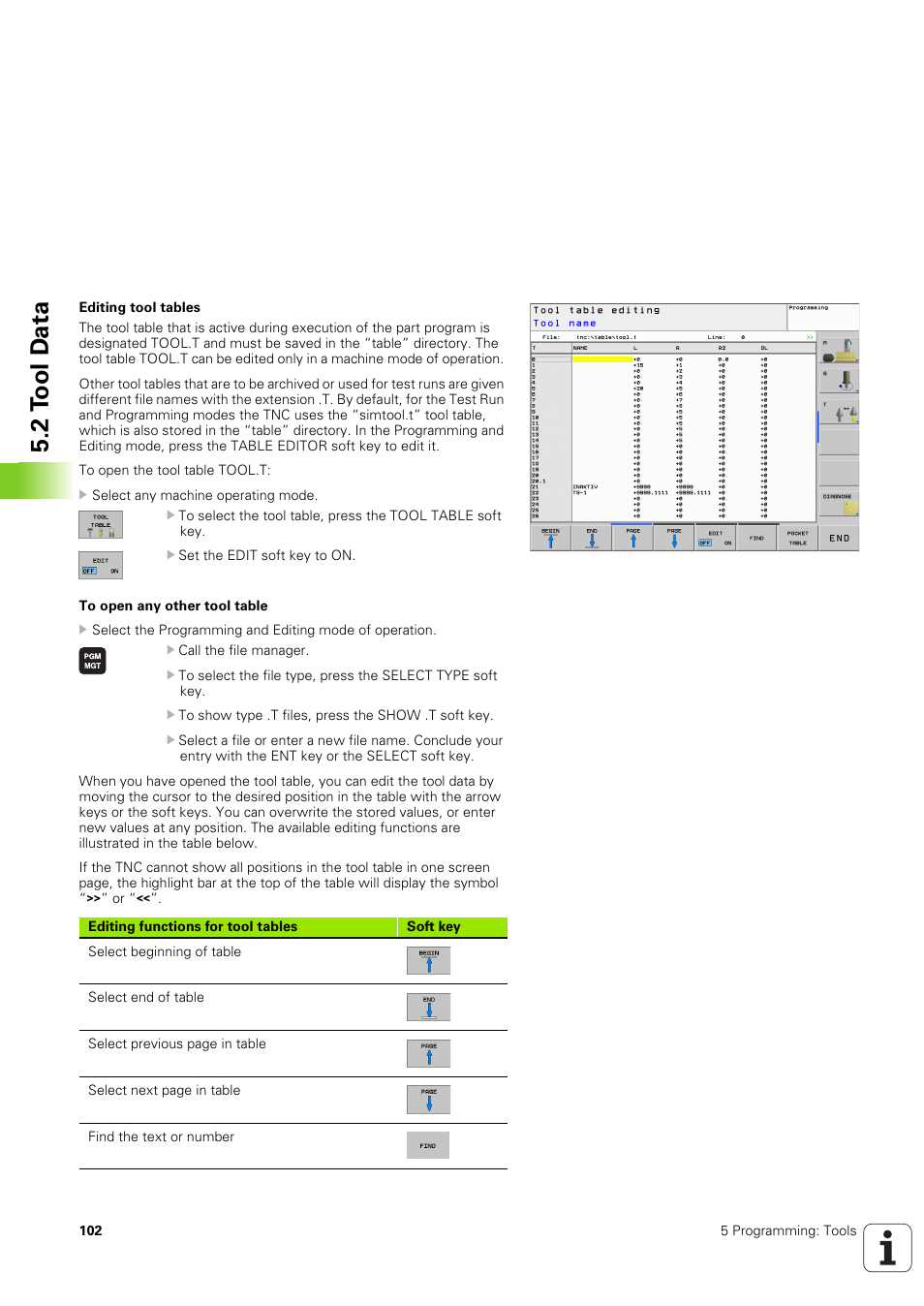 2 t o ol d a ta | HEIDENHAIN TNC 320 (340 551-02) User Manual | Page 102 / 493