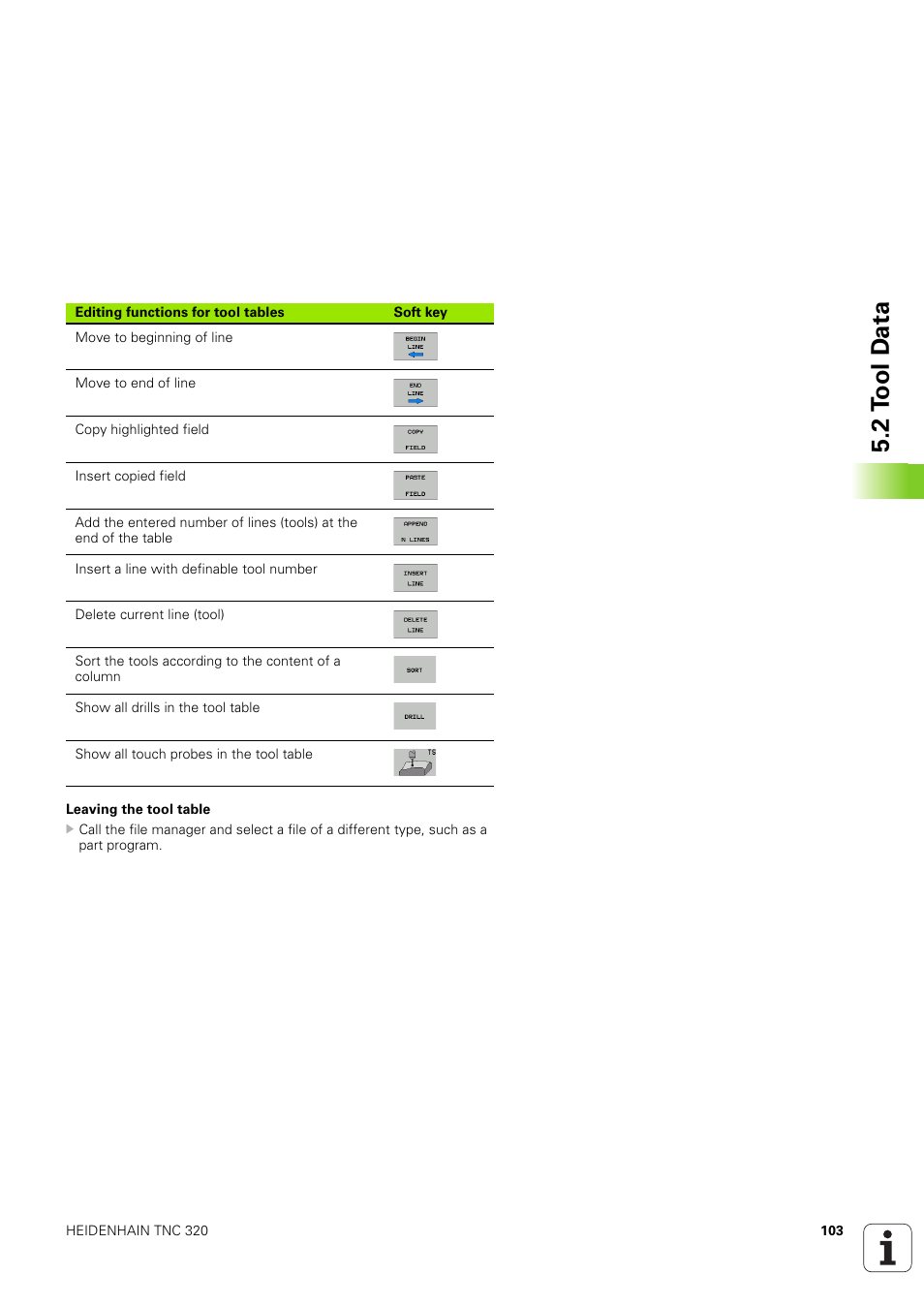 2 t o ol d a ta | HEIDENHAIN TNC 320 (340 551-02) User Manual | Page 103 / 493