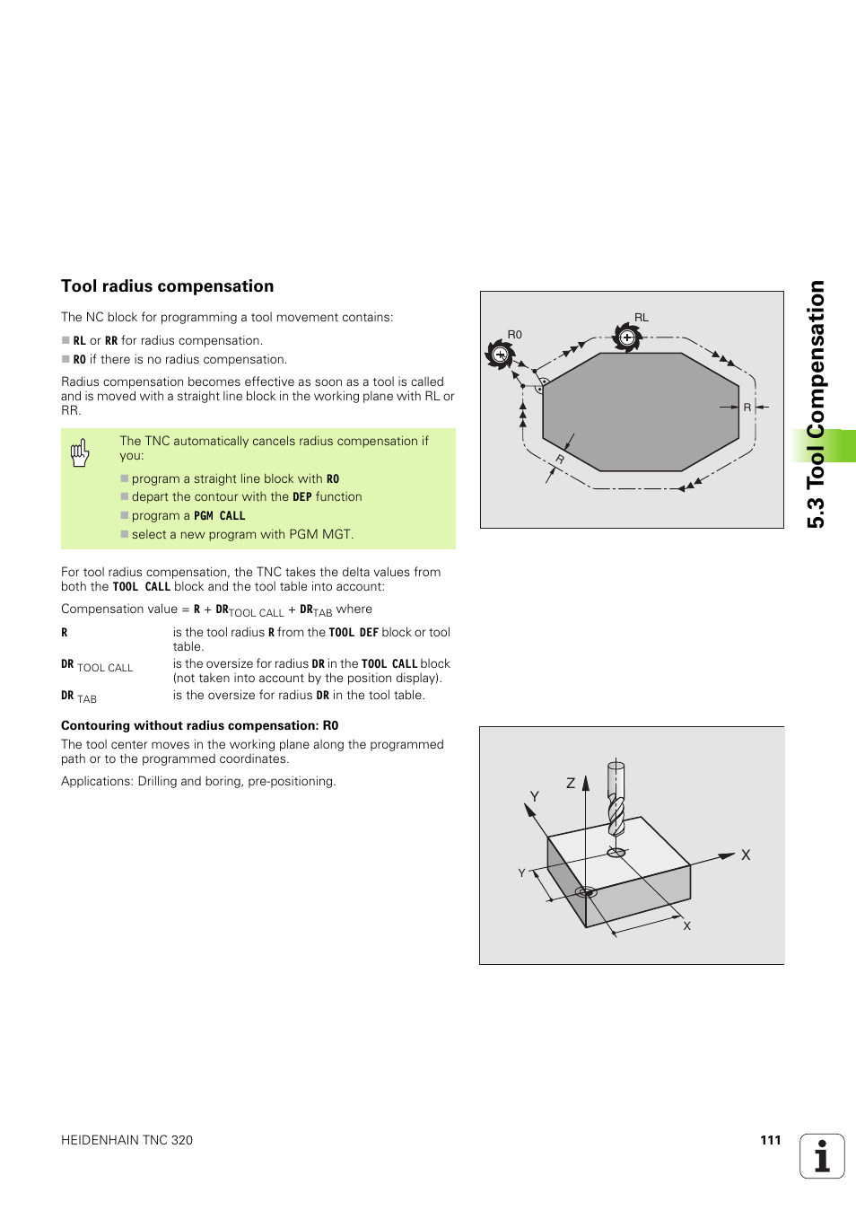 Tool radius compensation, 3 t o ol compensation | HEIDENHAIN TNC 320 (340 551-02) User Manual | Page 111 / 493