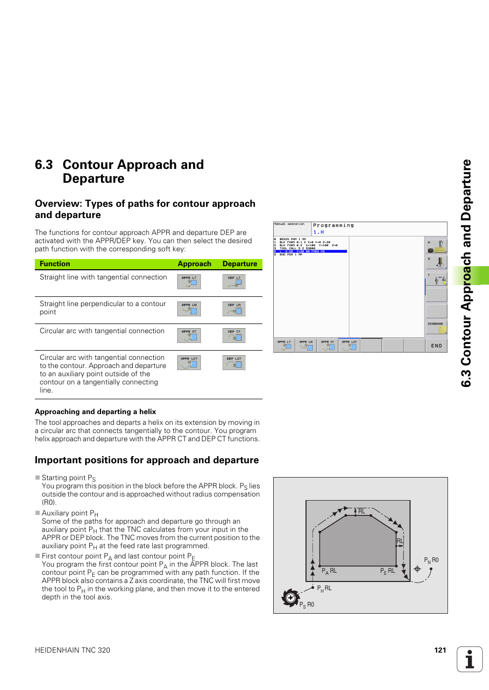 3 contour approach and departure, Important positions for approach and departure | HEIDENHAIN TNC 320 (340 551-02) User Manual | Page 121 / 493