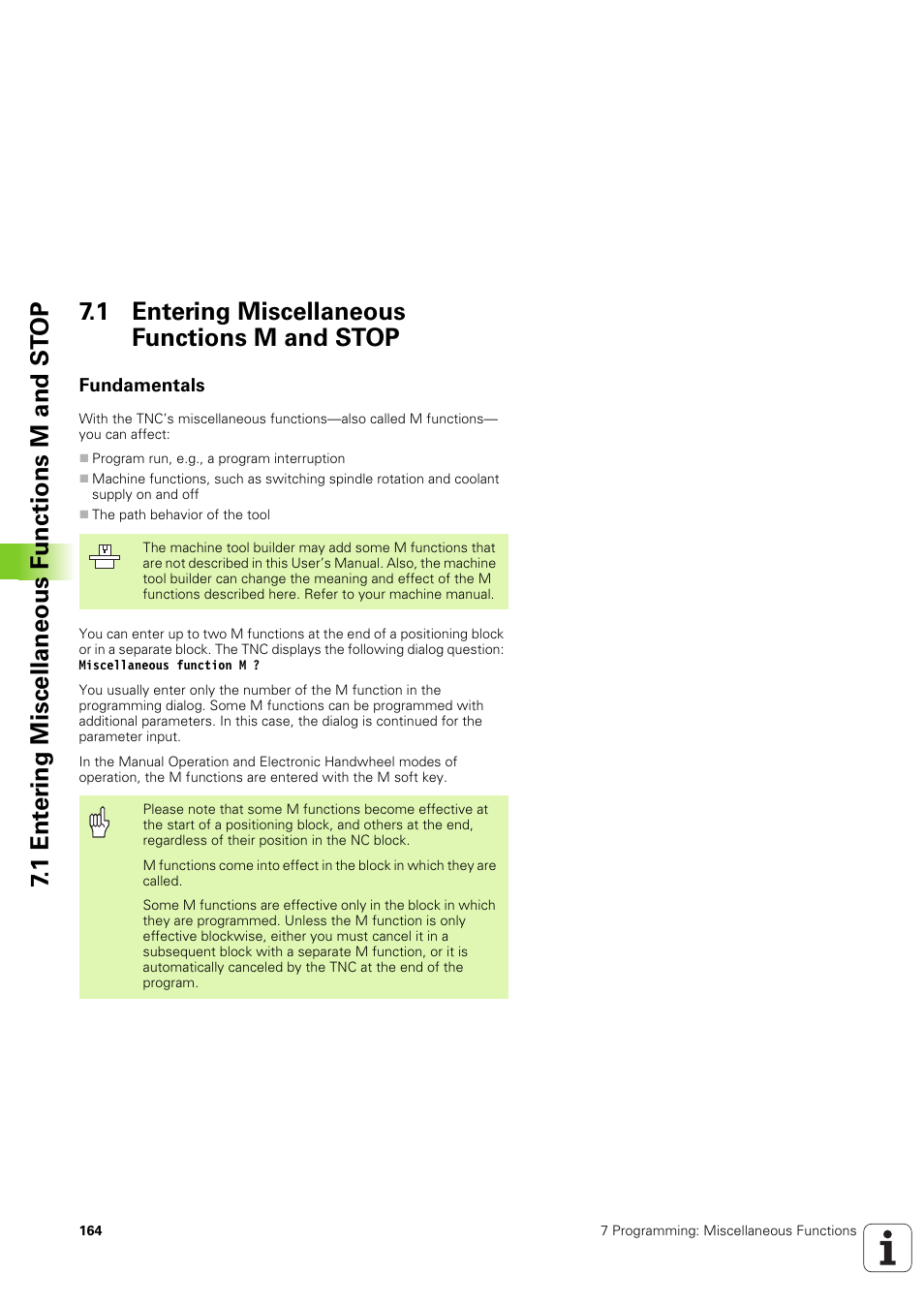 1 entering miscellaneous functions m and stop, Fundamentals | HEIDENHAIN TNC 320 (340 551-02) User Manual | Page 164 / 493