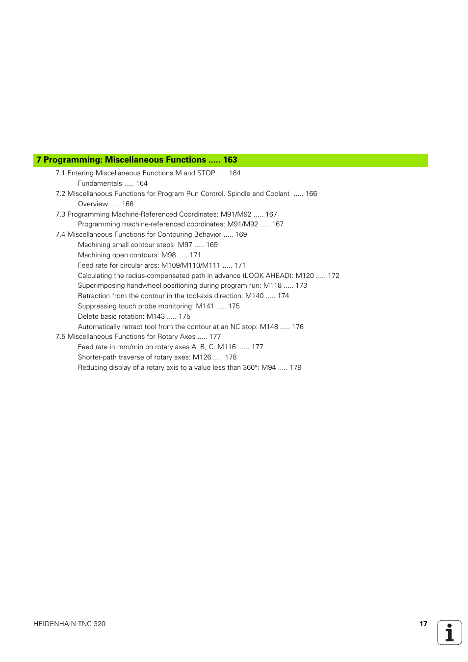 7 programming: miscellaneous functions, Programming: miscellaneous functions | HEIDENHAIN TNC 320 (340 551-02) User Manual | Page 17 / 493