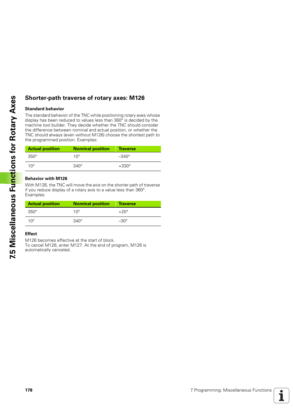 Shorter-path traverse of rotary axes: m126 | HEIDENHAIN TNC 320 (340 551-02) User Manual | Page 178 / 493