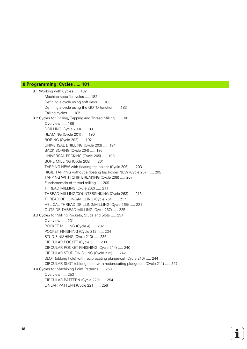 8 programming: cycles, Programming: cycles | HEIDENHAIN TNC 320 (340 551-02) User Manual | Page 18 / 493