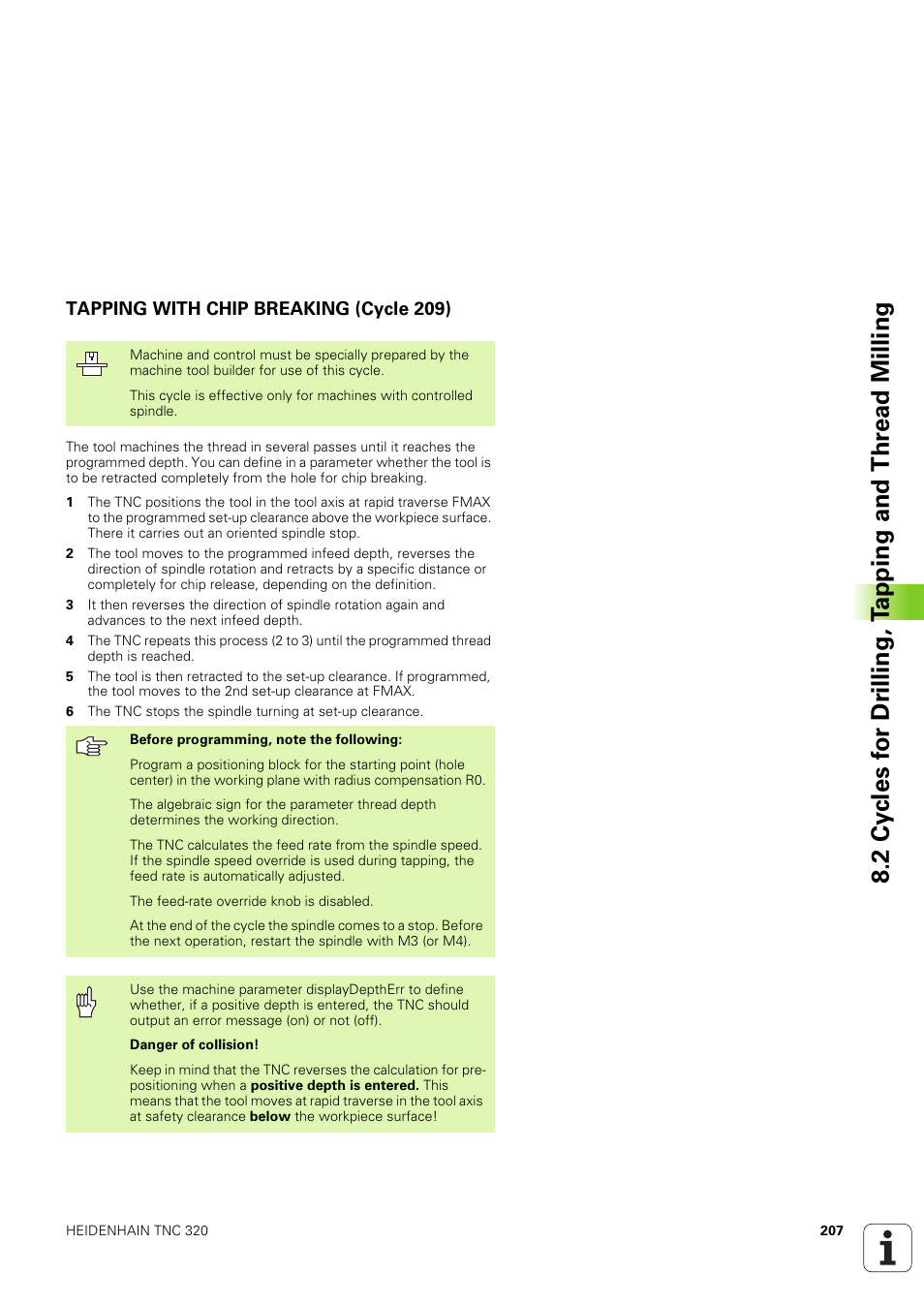 Tapping with chip breaking (cycle 209) | HEIDENHAIN TNC 320 (340 551-02) User Manual | Page 207 / 493