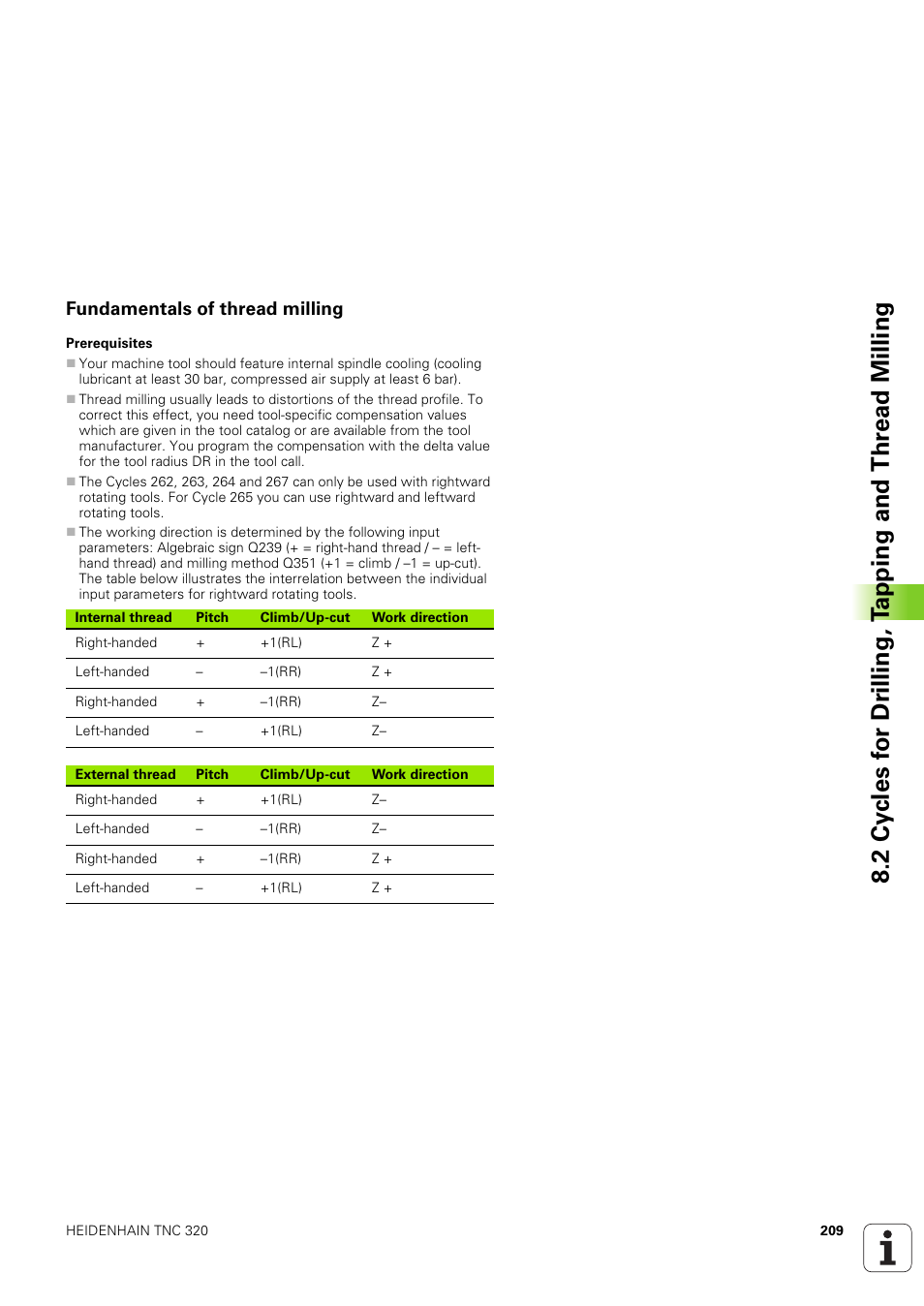 Fundamentals of thread milling | HEIDENHAIN TNC 320 (340 551-02) User Manual | Page 209 / 493