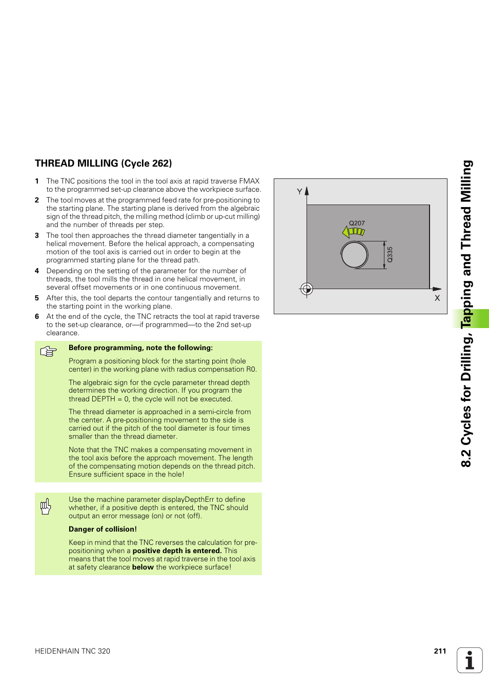 Thread milling (cycle 262) | HEIDENHAIN TNC 320 (340 551-02) User Manual | Page 211 / 493