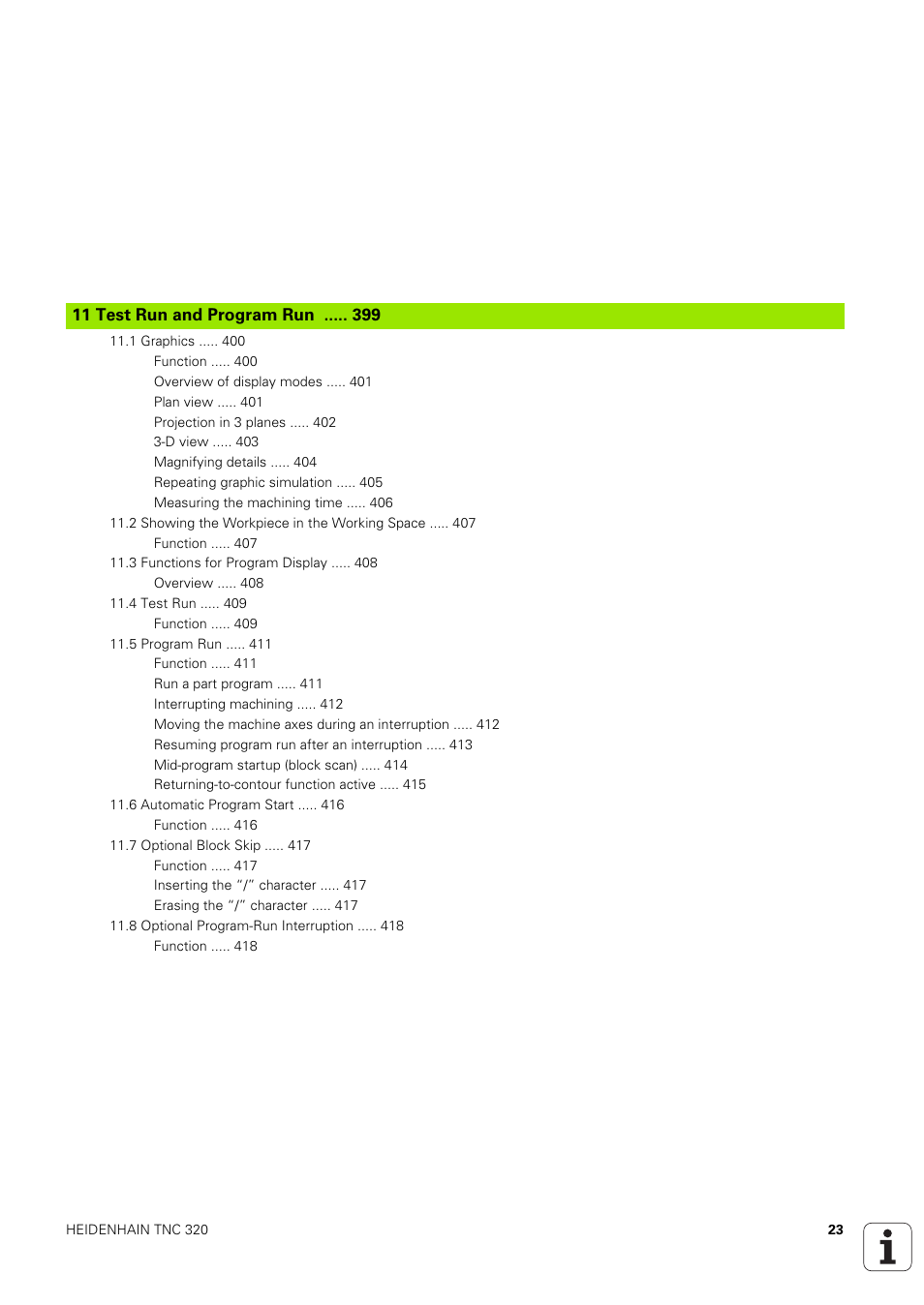 11 test run and program run, Test run and program run | HEIDENHAIN TNC 320 (340 551-02) User Manual | Page 23 / 493