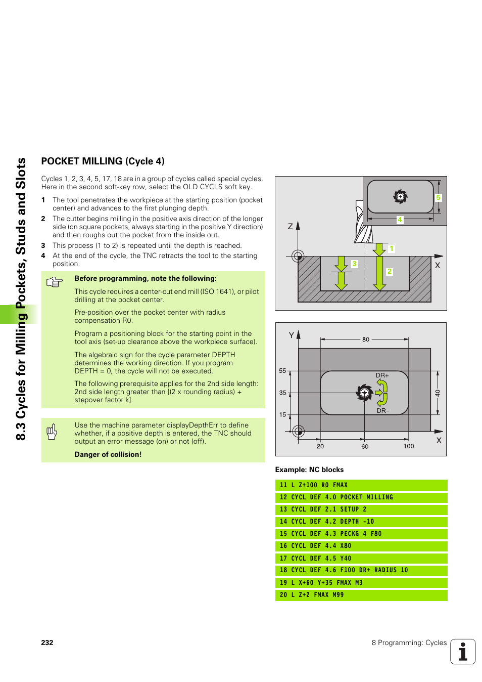 Pocket milling (cycle 4) | HEIDENHAIN TNC 320 (340 551-02) User Manual | Page 232 / 493