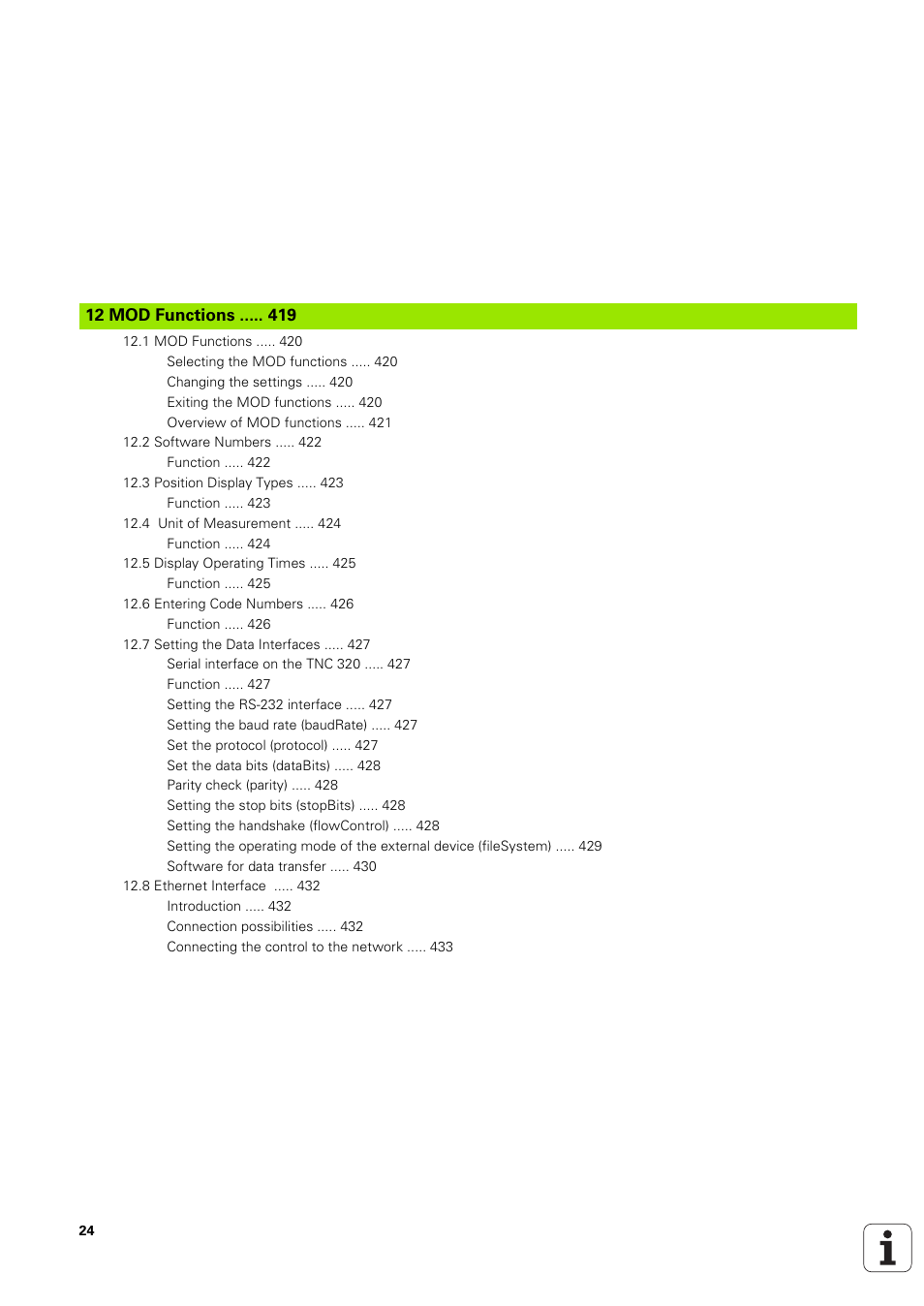 12 mod functions, Mod functions | HEIDENHAIN TNC 320 (340 551-02) User Manual | Page 24 / 493