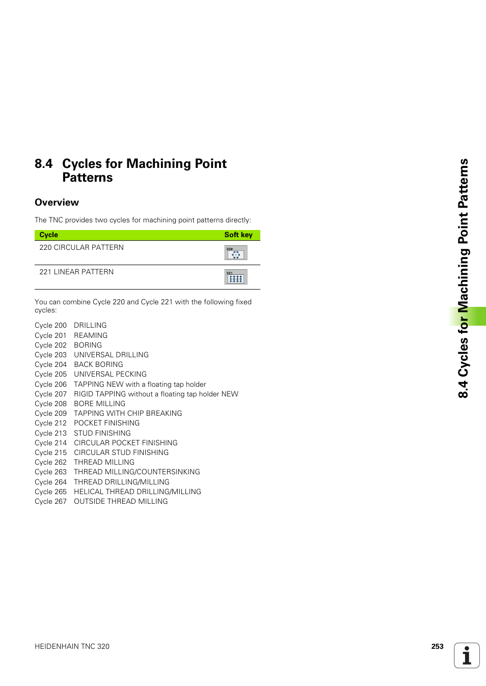 4 cycles for machining point patterns, Overview | HEIDENHAIN TNC 320 (340 551-02) User Manual | Page 253 / 493