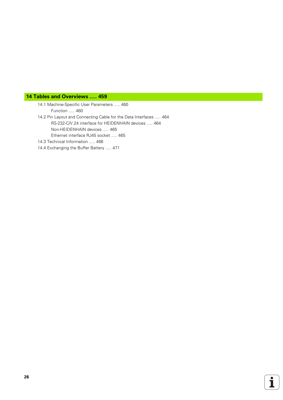 14 tables and overviews, Technical information | HEIDENHAIN TNC 320 (340 551-02) User Manual | Page 26 / 493