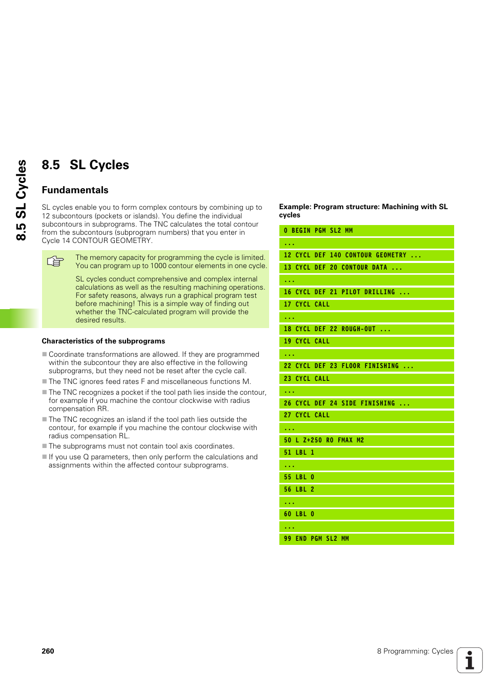 5 sl cycles, Fundamentals, 5 sl cy cles 8.5 sl cycles | HEIDENHAIN TNC 320 (340 551-02) User Manual | Page 260 / 493