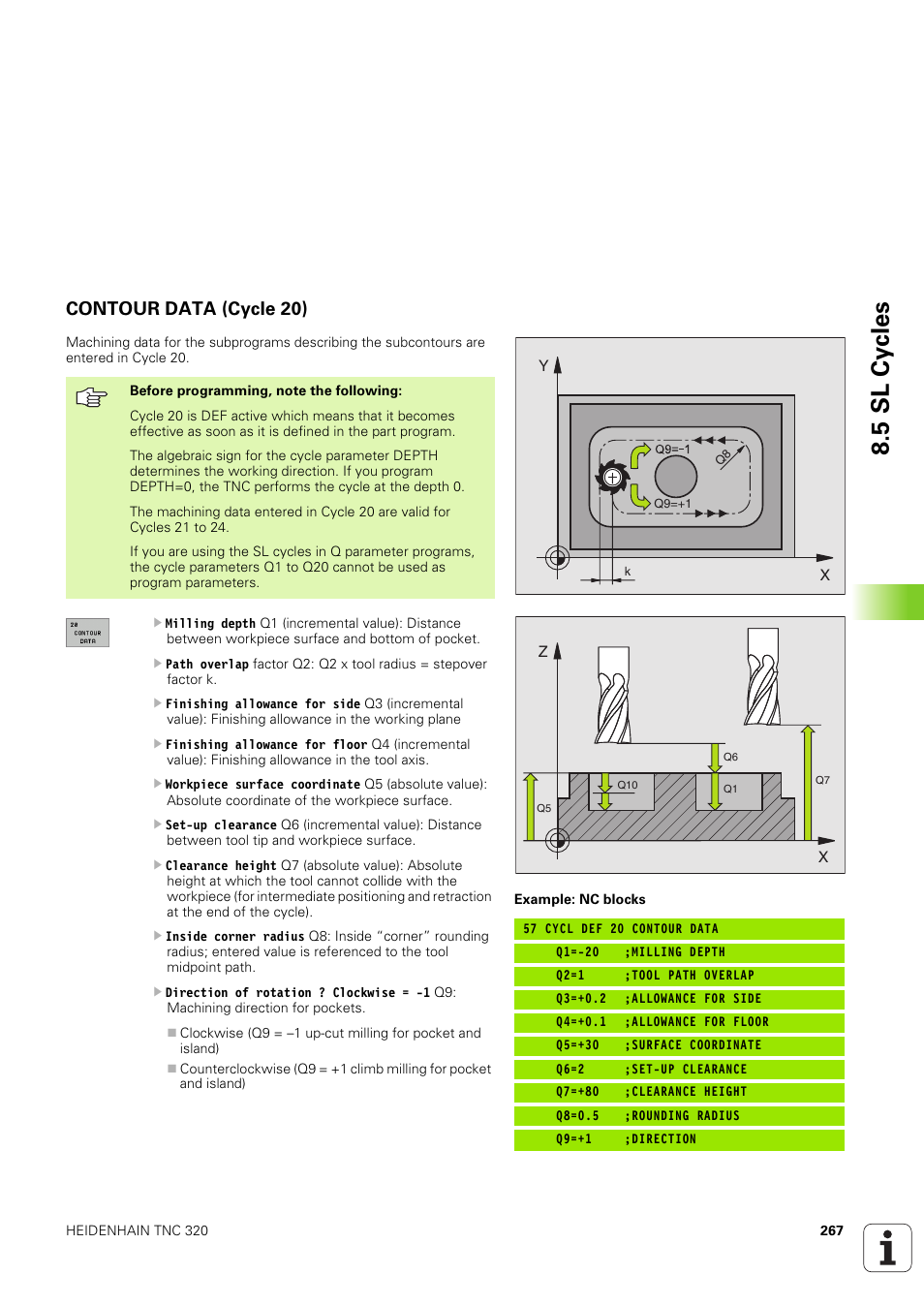 Contour data (cycle 20), 5 sl cy cles | HEIDENHAIN TNC 320 (340 551-02) User Manual | Page 267 / 493