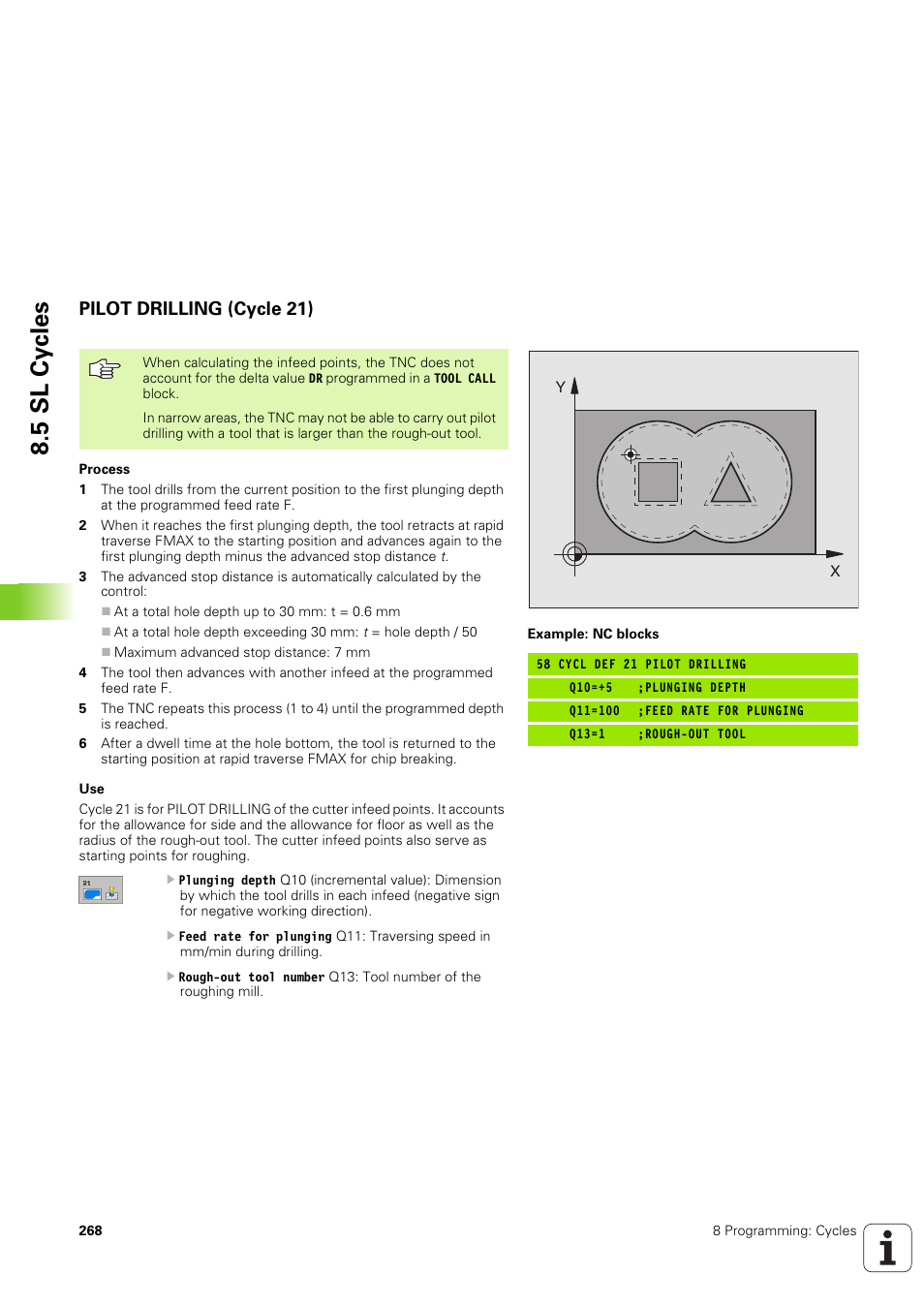 Pilot drilling (cycle 21), 5 sl cy cles | HEIDENHAIN TNC 320 (340 551-02) User Manual | Page 268 / 493