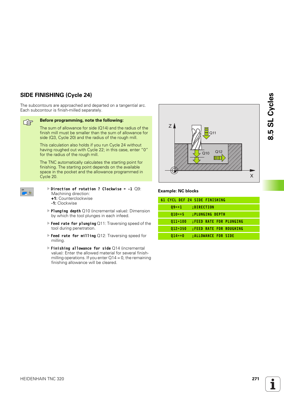 Side finishing (cycle 24), 5 sl cy cles | HEIDENHAIN TNC 320 (340 551-02) User Manual | Page 271 / 493