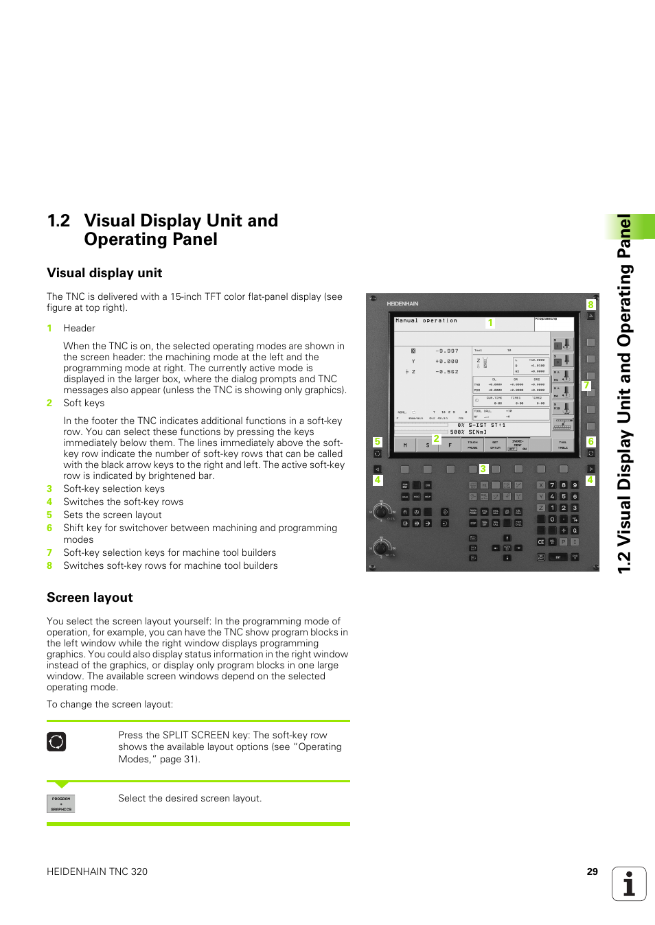 2 visual display unit and operating panel, Visual display unit, Screen layout | HEIDENHAIN TNC 320 (340 551-02) User Manual | Page 29 / 493