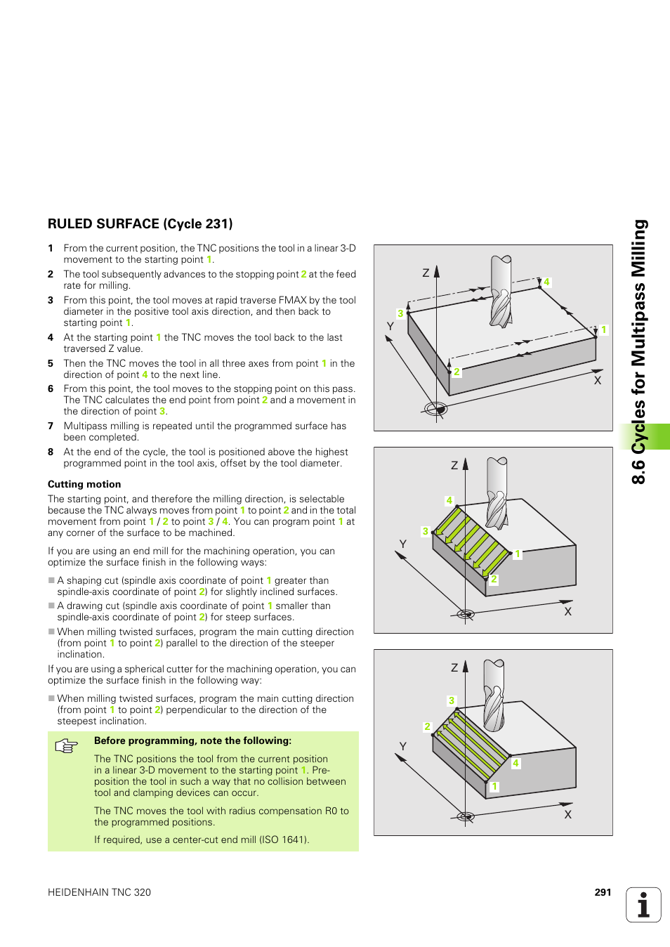 Ruled surface (cycle 231) | HEIDENHAIN TNC 320 (340 551-02) User Manual | Page 291 / 493