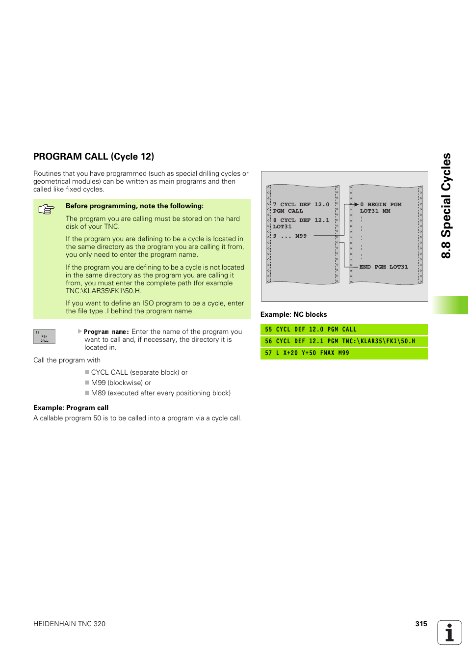 Program call (cycle 12), 8 special cy cles | HEIDENHAIN TNC 320 (340 551-02) User Manual | Page 315 / 493