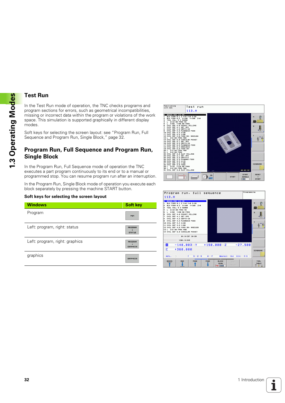 Test run, 3 oper ating modes | HEIDENHAIN TNC 320 (340 551-02) User Manual | Page 32 / 493