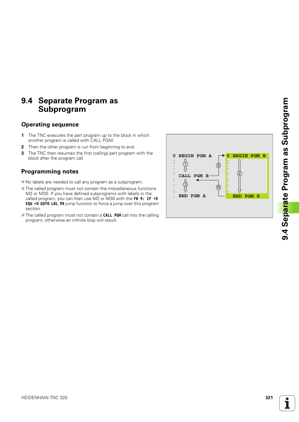 4 separate program as subprogram, Operating sequence, Programming notes | HEIDENHAIN TNC 320 (340 551-02) User Manual | Page 321 / 493