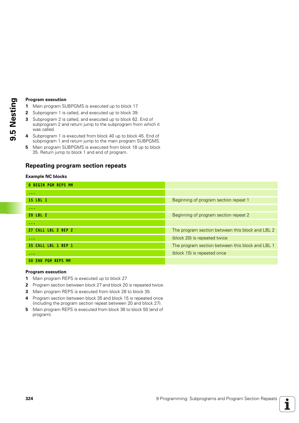 Repeating program section repeats, 5 nesting | HEIDENHAIN TNC 320 (340 551-02) User Manual | Page 324 / 493