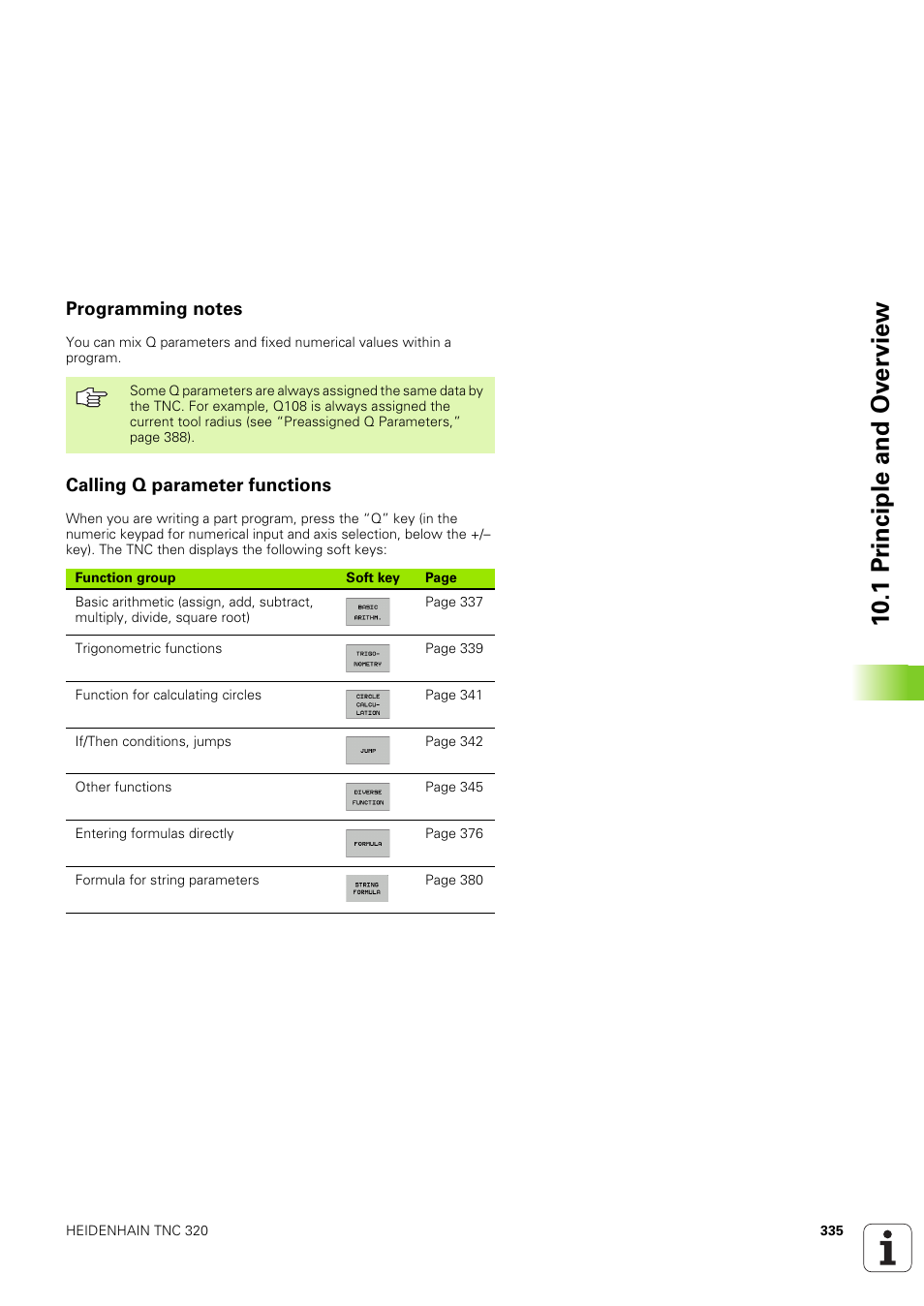 Programming notes, Calling q parameter functions, 10 .1 pr inciple and ov erview | HEIDENHAIN TNC 320 (340 551-02) User Manual | Page 335 / 493