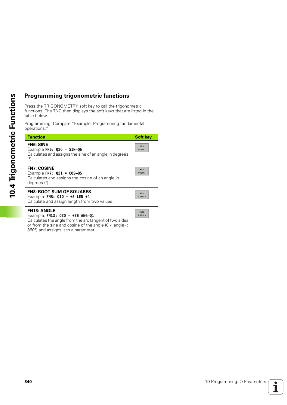 Programming trigonometric functions, 10 .4 t rig onometr ic f u nctions | HEIDENHAIN TNC 320 (340 551-02) User Manual | Page 340 / 493