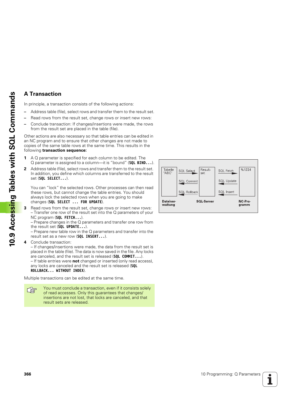 A transaction, 10 .9 a ccessing t a bles with sql commands | HEIDENHAIN TNC 320 (340 551-02) User Manual | Page 366 / 493