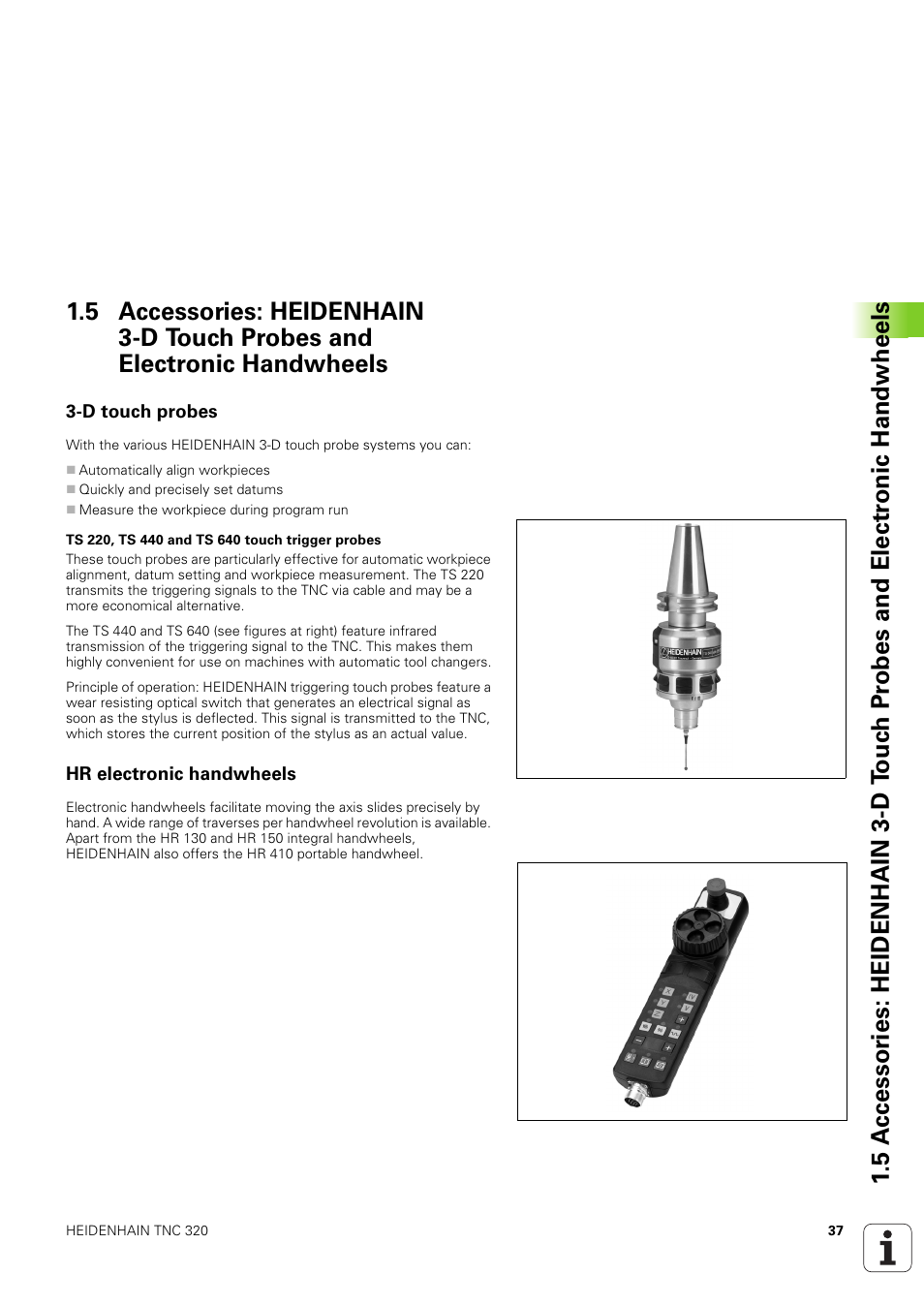 D touch probes, Hr electronic handwheels | HEIDENHAIN TNC 320 (340 551-02) User Manual | Page 37 / 493