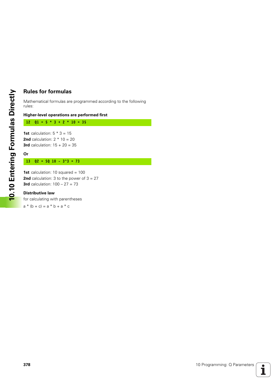 Rules for formulas, 10 .1 0 ent e ri ng f o rm ulas dir e ctly | HEIDENHAIN TNC 320 (340 551-02) User Manual | Page 378 / 493