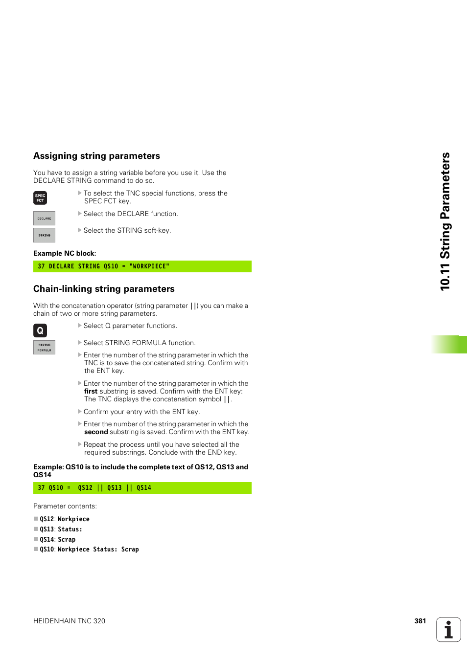 Assigning string parameters, Chain-linking string parameters | HEIDENHAIN TNC 320 (340 551-02) User Manual | Page 381 / 493