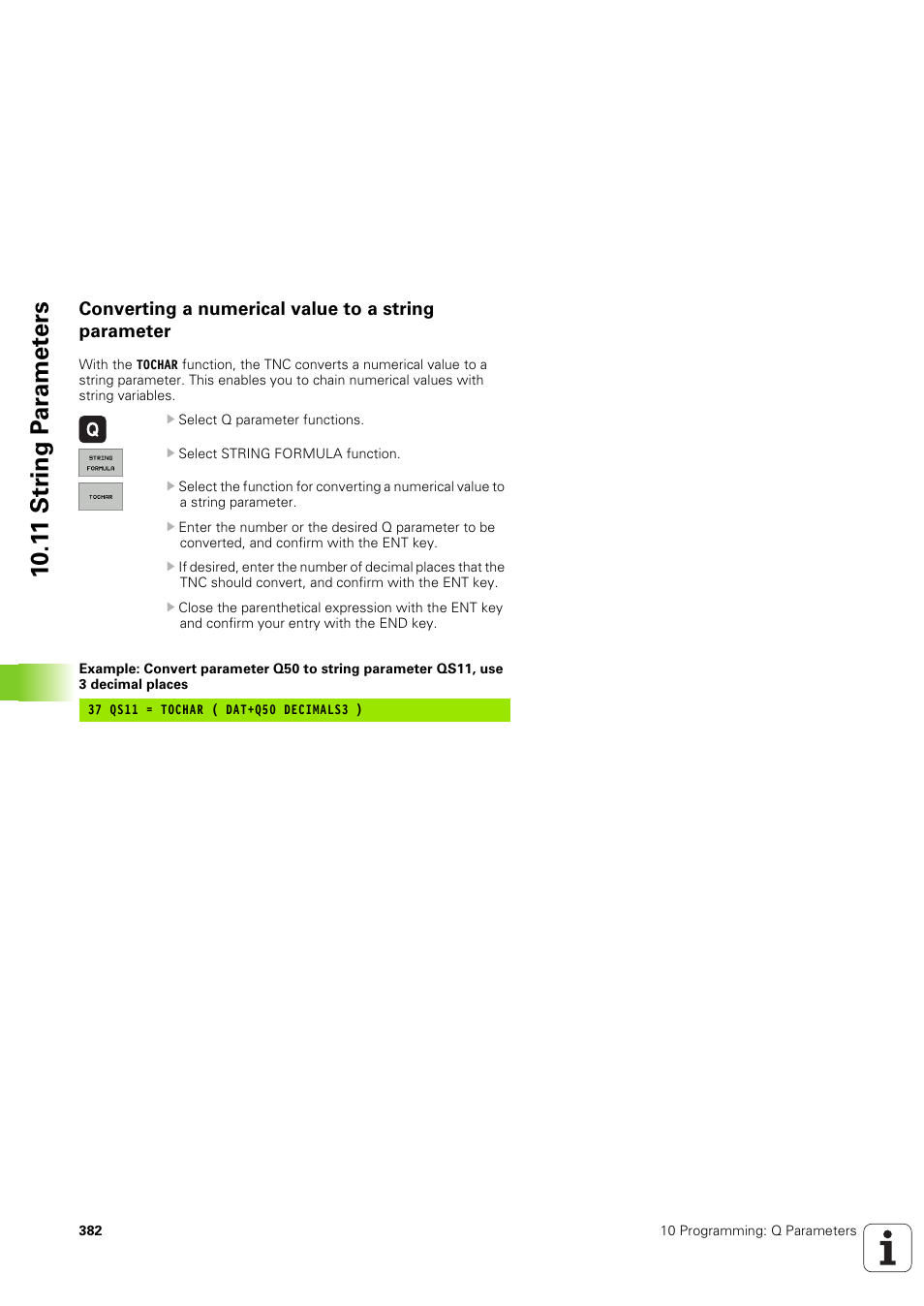 Converting a numerical value to a string parameter | HEIDENHAIN TNC 320 (340 551-02) User Manual | Page 382 / 493