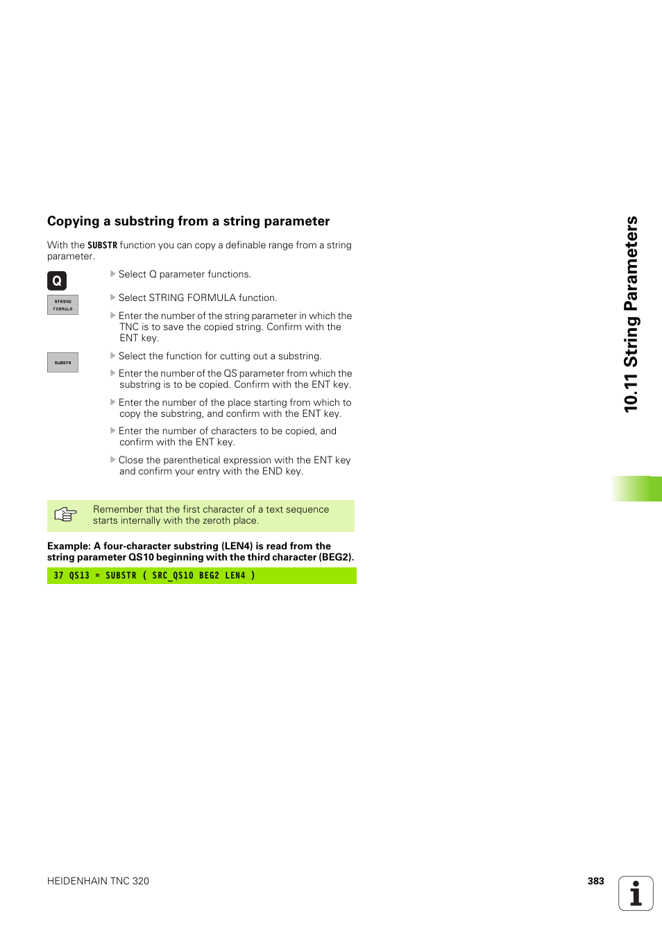 Copying a substring from a string parameter | HEIDENHAIN TNC 320 (340 551-02) User Manual | Page 383 / 493
