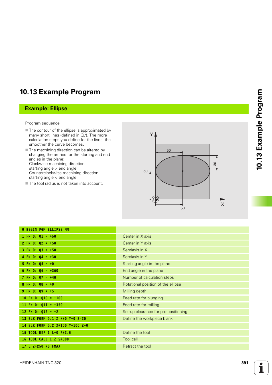 13 example program, Example: ellipse | HEIDENHAIN TNC 320 (340 551-02) User Manual | Page 391 / 493